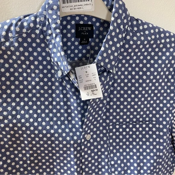 JCREW short sleeve button down collar cotton shirt blue with with stars Size S - Picture 3 of 4